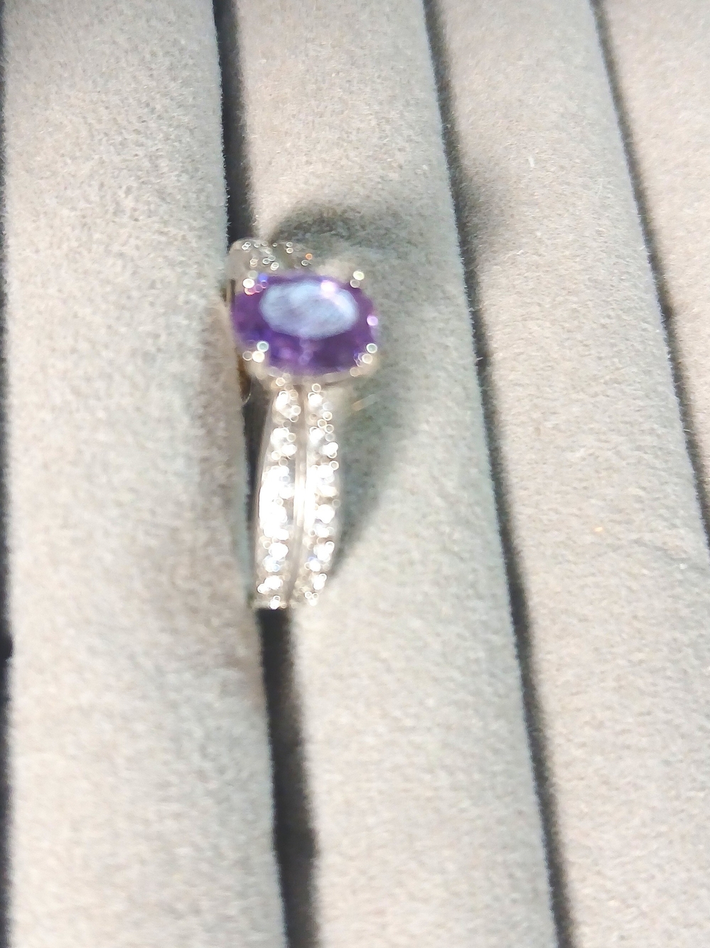 Sterling Silver Purple Gemstone Ring with Pavé Accent Band - Picture 3 of 5